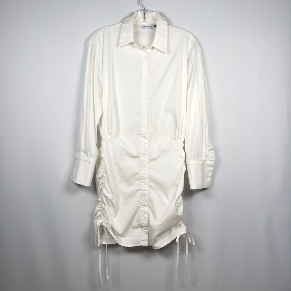 Y2K Steve Madden White Ruched Clubwear Long Sleeve Shirt Dress Women's Size M